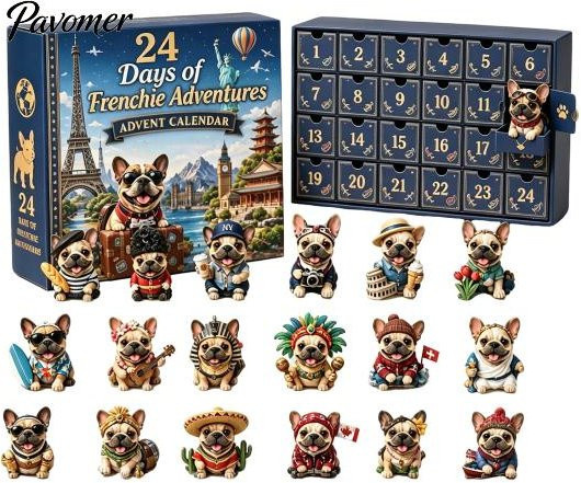 Aunel Adventskalender Französische Bulldogge mit 24 Acryl-Anhänger Charms Figuren in Multicolour - Bild 1