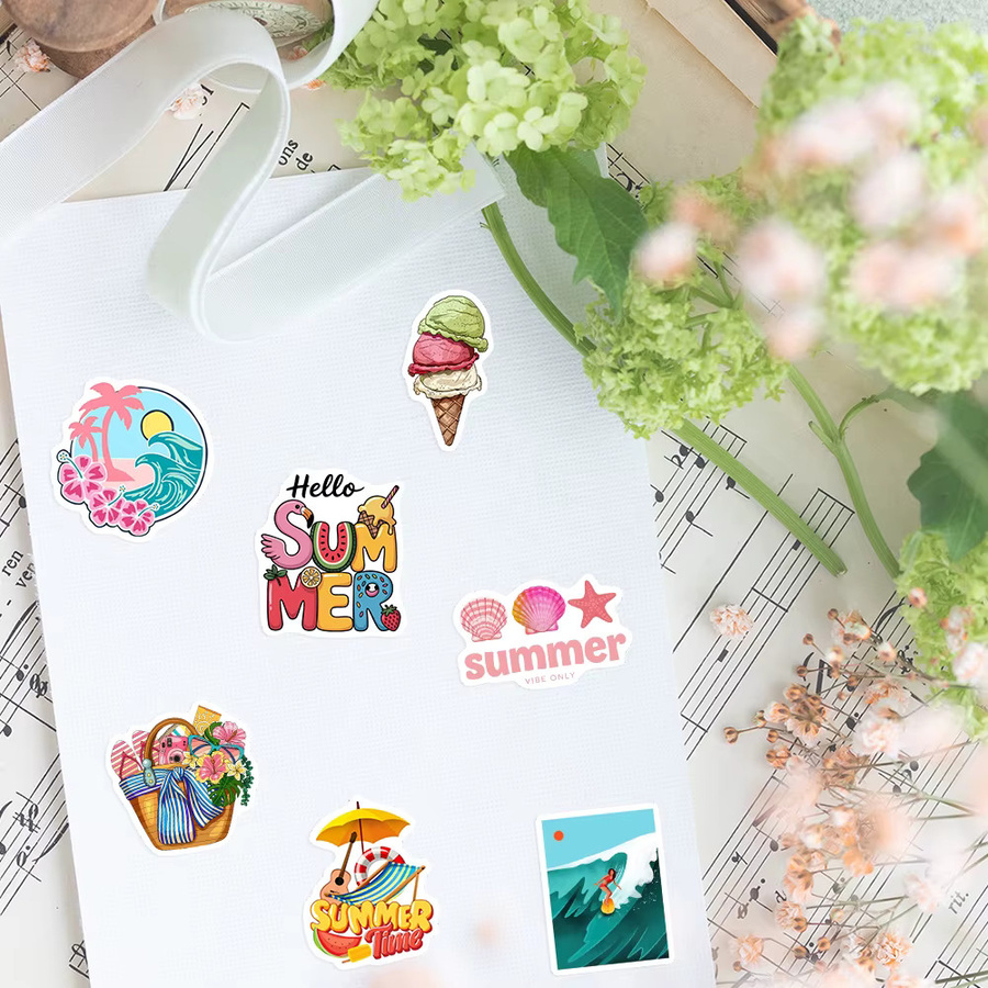 Wasserdichte Vinyl Aufkleber mit Cartoon Sommer Motiven in Multicolour für Laptop, Handy und Flaschen - Bild 2