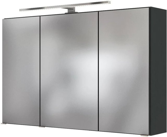 Held Möbel Spiegelschrank Ferrara 3D mit LED-Beleuchtung und Steckdose, matt Grau-Graphitgrau, Breite: 100 cm - Bild 1