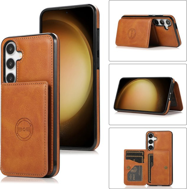 Magnetische Leder-Brieftasche für Samsung Galaxy S24 S25 Ultra S23 FE S22 Plus A16 A26 A36 A56 A15 A35 A17 in Rot und Braun - Bild 1