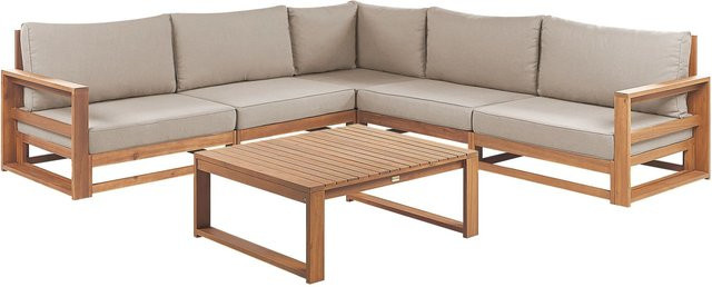Beliani Lounge Set TIMOR in Taupe mit L-Form, Akazienholz und Outdoor-Couchtisch - Bild 1