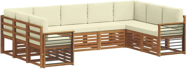 vidaXL Sofagarnitur 9-teilig aus Massivholz Akazie in Natur und Creme mit Sitz- und Rückenkissen im U-Shape Design - Bild 1