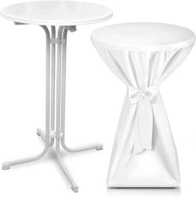 Beautissu Bellini Stehtisch Weiß mit passender Stehtischhusse aus Polyester, Durchmesser: 70 cm - Bild 1