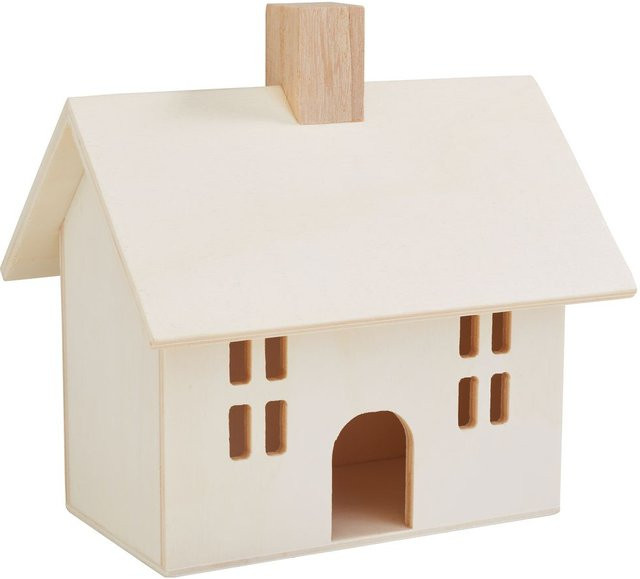 VBS Deko Holzhaus aus Sperrholz in Beige, Tischdeko B: 14,0 cm, T: 14,0 cm, H: 10,5 cm - Bild 1