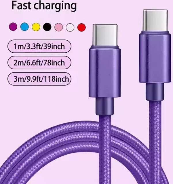 66 W USB Typ C auf Typ C Schnellladekabel aus geflochtenem Nylon in Gold für iPhone Samsung und Xiaomi - Bild 1