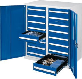 Kappes Schwerlastbeistellschrank Mod. 72 in Grau mit Vollblechtüren, internen Schubladen, Regalböden und Schloss, B/T/H: 60 x 60 x 111 cm - Bild 1