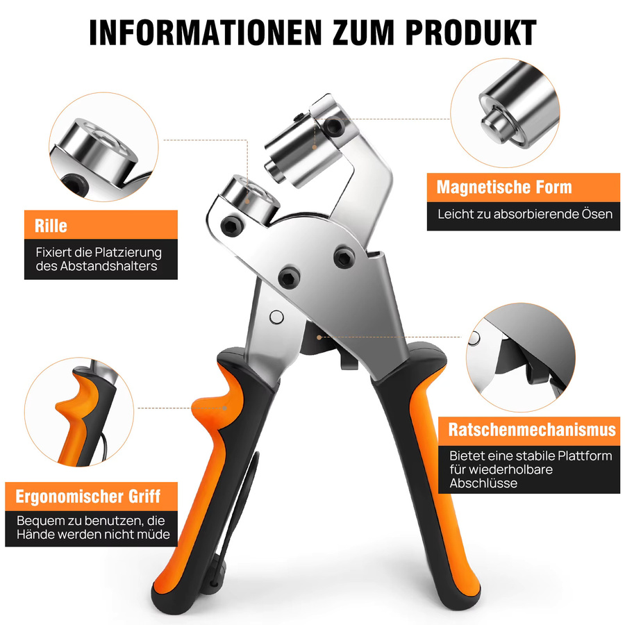 Nietzange und Lochzangen-Set in Silber aus Metall inklusive 500 Stück 10-mm-Nieten für Zelte, Vorhänge, Segeltuch, Leder und Textilien - Bild 5
