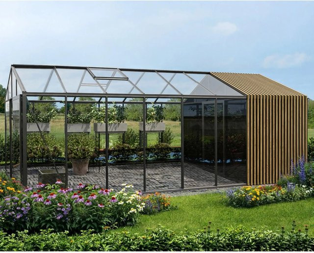 Bloomcabin Gewächshaus Klassik mit integriertem Stauraum und Sicherheitsglas in Anthrazit Schwarz - Bild 1