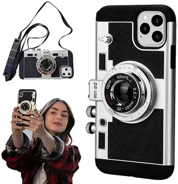 Emily in Paris 3D Retro Kamera LED-Tasche für iPhone Modelle in Schwarz - Bild 1
