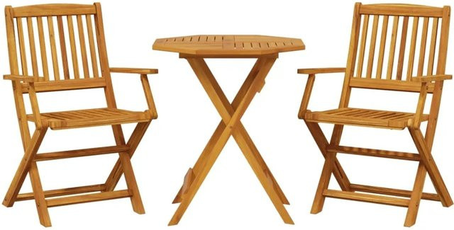 vidaXL 3-teiliges Bistro-Set aus Akazien-Massivholz in Braun, klappbar für Garten, Hinterhof und Terrasse - Bild 1