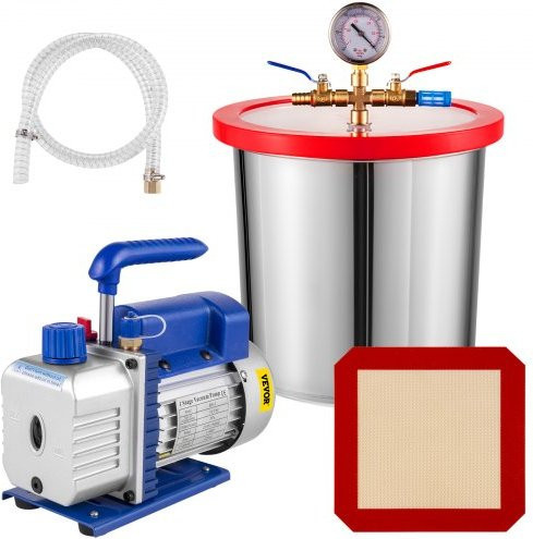 VEVOR Vakuumkammer-Multifunktionspumpe Set aus Edelstahl in Silber mit 12L Vakuumkammer und 85L/Min Unterdruckpumpe - Bild 1