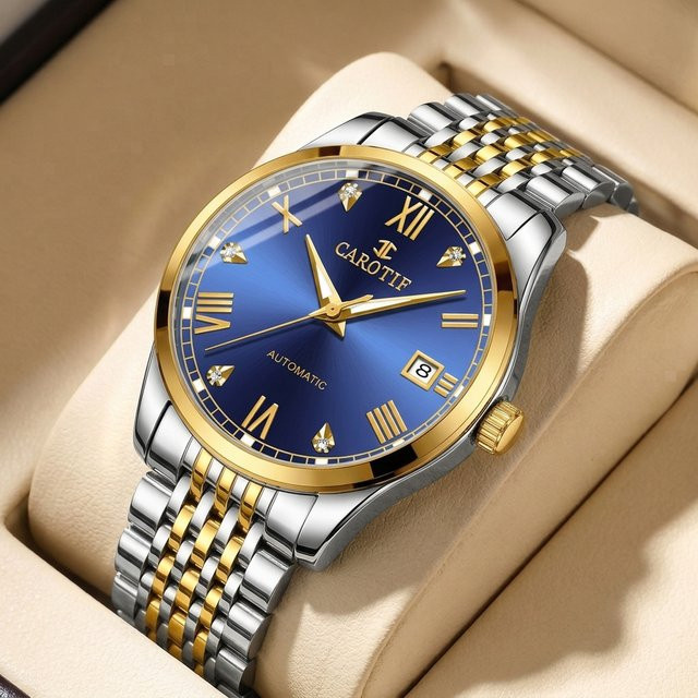 CAROTIF Armbanduhr Automatik, Edelstahl, Bicolor, Blau, Herren - Bild 1