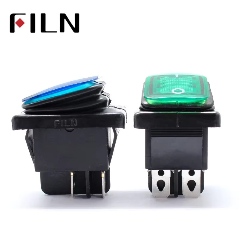 FILN Heavy Duty Wippschalter mit LED-Lampe, wasserdichter Ein-/Aus-Splitterkontaktpunkt, Kupferstift, 220 V 30 A, Grün/Rot - Bild 2