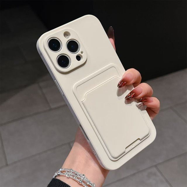 Silikon Handyhülle mit Kartentaschen-Halterung für Apple iPhone 11 bis iPhone 17 Pro Max in Grau oder Weiß - Bild 1