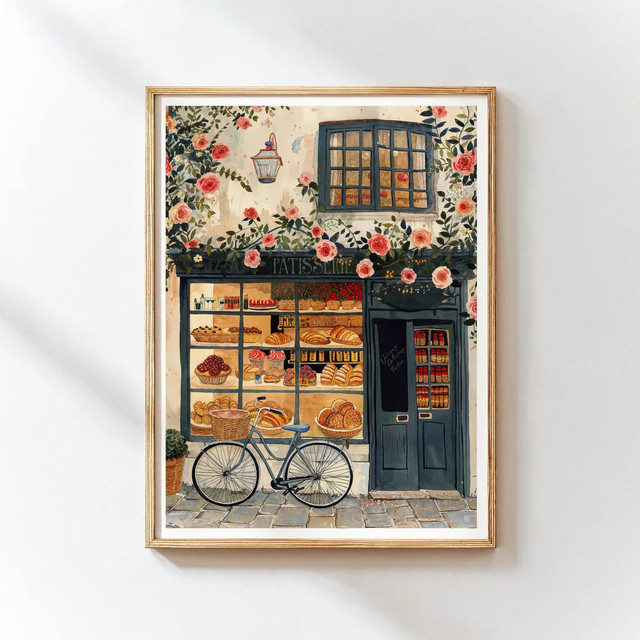 Vintage Französischer Patisserie Kunstdruck als mehrfarbige Bäckerei-Illustration auf Papier - Bild 1