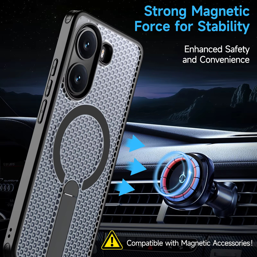Magnetische Rüstung Schutzhülle für Xiaomi Poco X7 Pro und Redmi Turbo 4 5G in Blau mit Kühlungslöchern und Metallhalterung aus TPU und Acryl - Bild 5