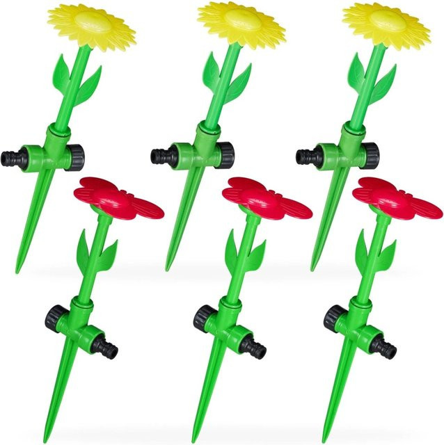 Relaxdays Gartensprinkler 6er Set in Rot, Gelb und Grün mit Erdspieß für Kinder - Bild 1