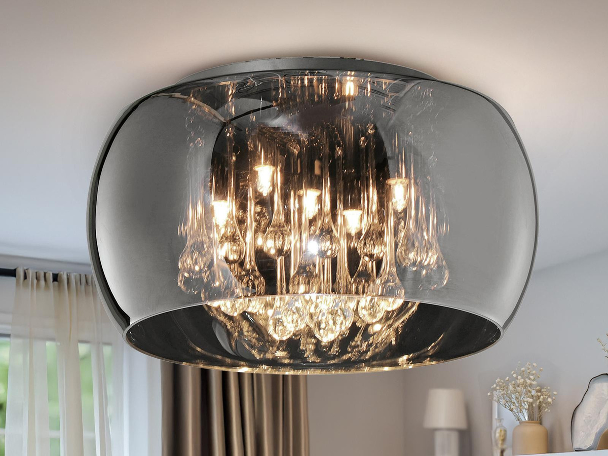 TRIO Leuchten LED Deckenleuchte mit Glasschirm und Kristallbehang in Chrom, Durchmesser: 40 cm - Bild 1