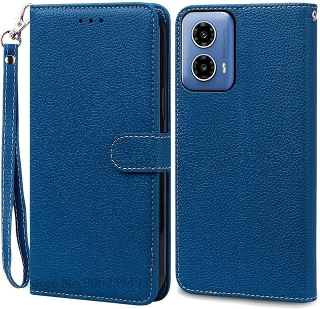 Motorola G34 5G Leder Brieftasche Flip Cover Hülle in Blau - Bild 1