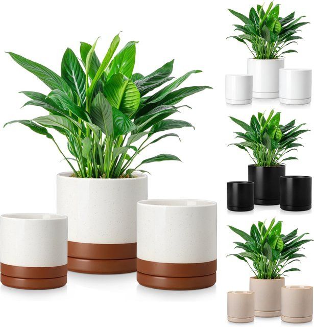 vancasso 3-teiliges Keramik-Blumentopf-Set aus Steinzeug mit Tablett in Grau für deine Desktop-Dekoration - Bild 1