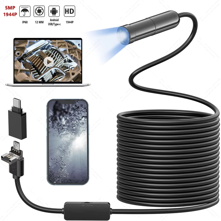 AEVYVKV 3in1 Endoskop Kamera für Rohrleitungen und Kanalisation mit 5MP und 12mm Linse, Schwarz, USB Typ C für Android und iPhone - Bild 2