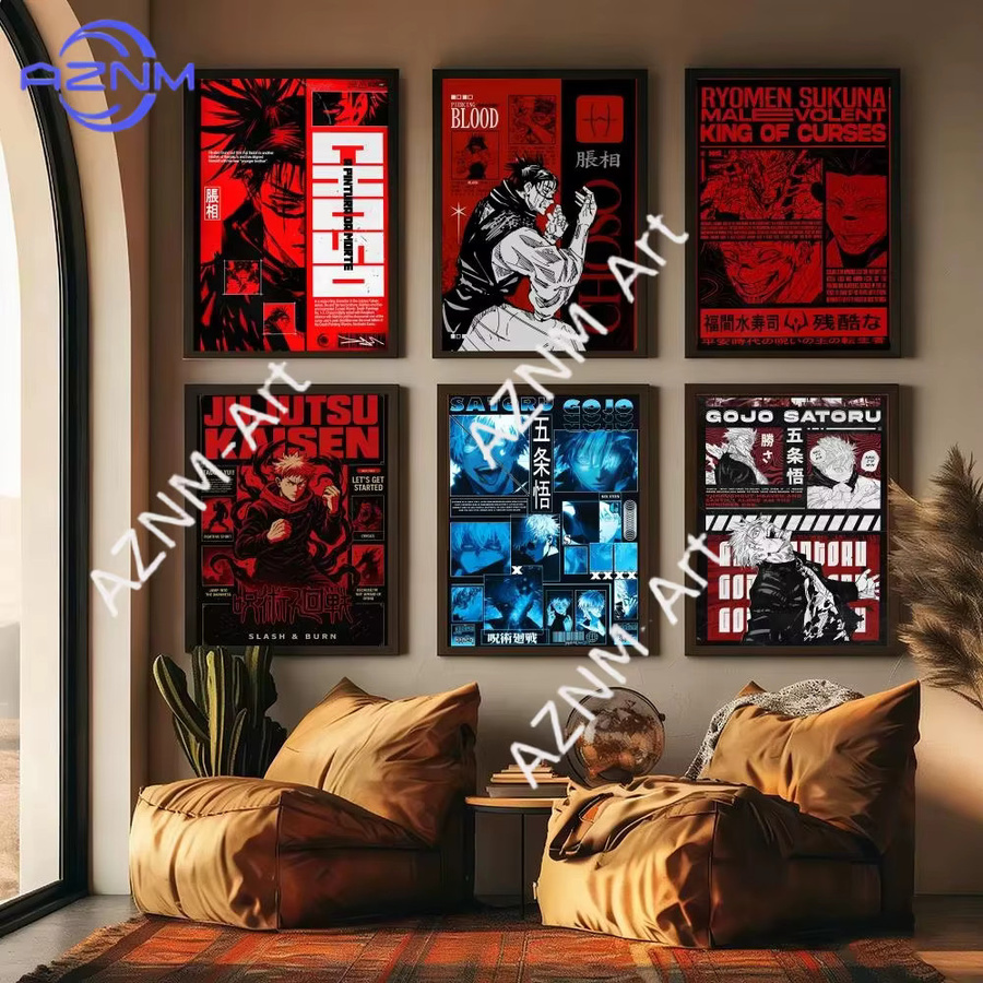KAYOU Anime Jujutsu Kaisen Leinwand-Poster mit Kalligraphie und Illustration als moderne Wandkunst für dein Wohnzimmer oder Café, Mehrfarbig - Bild 2