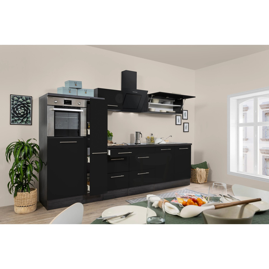 Respekta Premium Küchenzeile modern in Schwarz Hochglanz und Eiche Grau mit Soft-Close-Türen und internen Schubladen - Bild 2