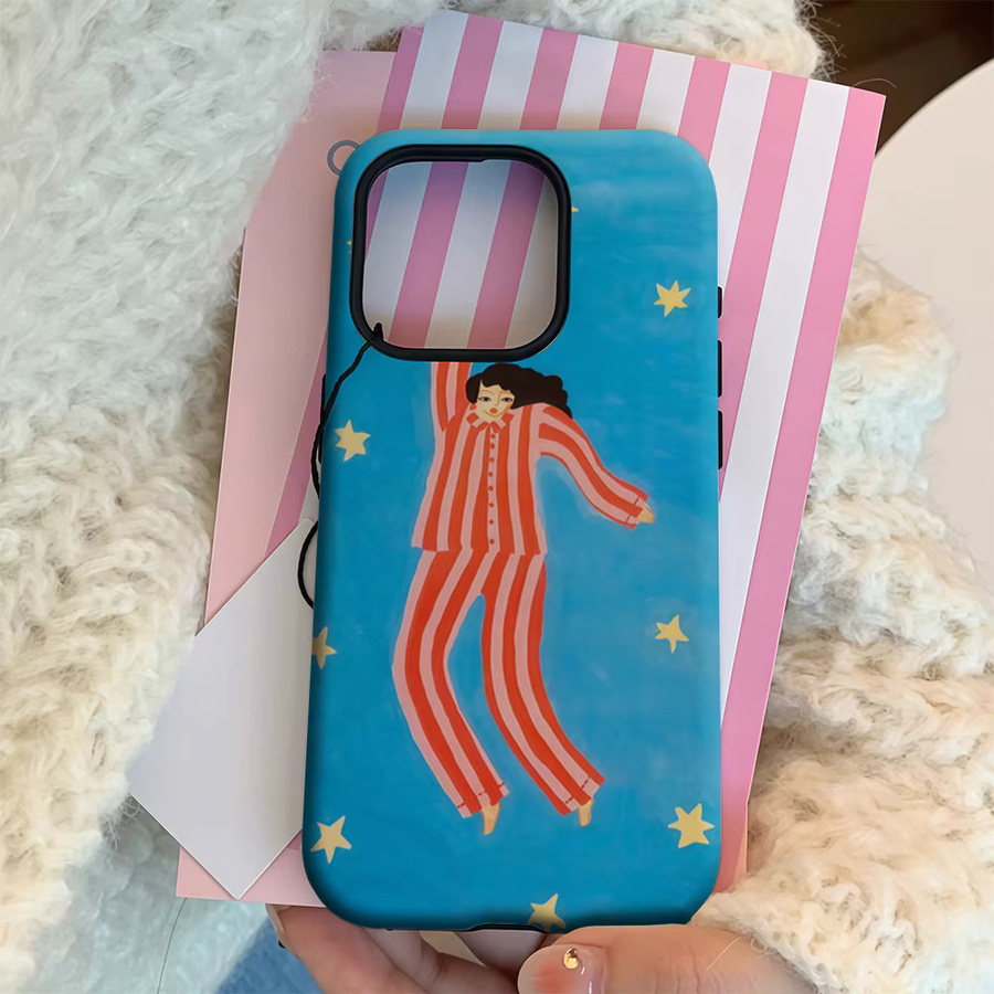 Potdemiel Handyhülle Starry Pyjama Girl Blau mit doppelschichtiger Rückseite für iPhone 17 16 15 14 13 12 Pro Max Plus - Bild 3