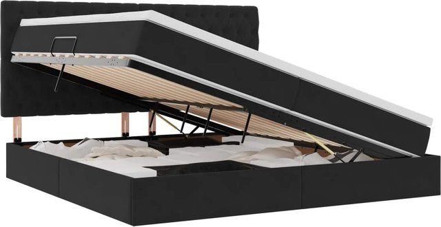 vidaXL Bett mit Stauraum und LED in Schwarz aus Samt, B/T: 200 x 200 cm - Bild 1