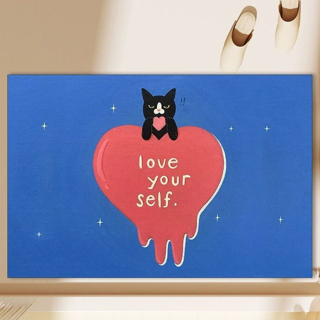 Rutschfeste Badezimmer Bodenmatte mit Cartoon Schwarze Katze Motiv, schnelltrocknend, B/T: 60 x 40 cm - Bild 1