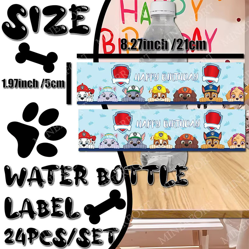 Paw Patrol Wasserflaschenetiketten als selbstklebende Aufkleber in Mehrfarben für Kindergeburtstage - Bild 2
