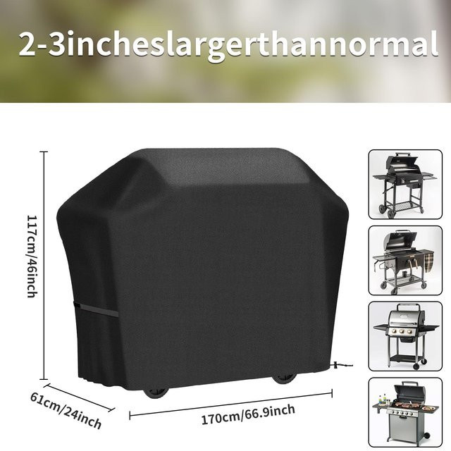 ASDA3 Grillabdeckung für Gasgrills, wasserdicht und UV-beständig, Schwarz, B: 170 cm, T: 117 cm - Bild 1