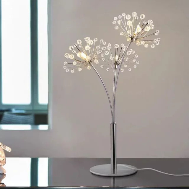 JIANKEXING Nordic LED Tischlampe Löwenzahn Kristall Blume in Silber, Warmweißes Licht für Wohnzimmer und Schlafzimmer - Bild 1