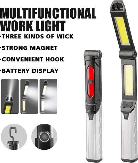 KDULIT Multifunktionale LED-Arbeitsleuchte in Schwarz mit Magnet und Haken, wiederaufladbare Taschenlampe für Outdoor, Camping und Notfälle - Bild 1