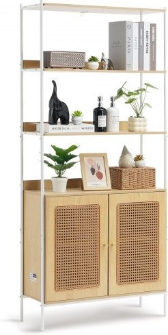 VEVOR Rattan Bücherregal als Leiterregal mit 2 Türen, freistehendes Regal in Braun, B/T/H: 76,4 x 30,1 x 174,7 cm - Bild 1