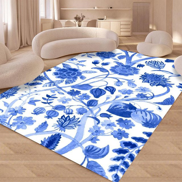 HGHT Teppich mit Porzellan-Design in Blau und Weiß, rutschfeste und waschbare Fußmatte aus Polyester, B/T: 60 x 40 cm - Bild 1