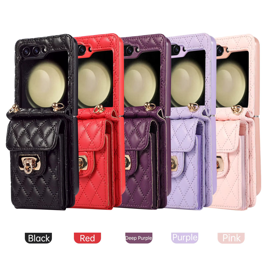 Samsung Crossbody Multi-Lanyard-Hülle für Galaxy Z Flip 5G mit Kartenfach und Leder-Brieftasche in Gold und Purple - Bild 4