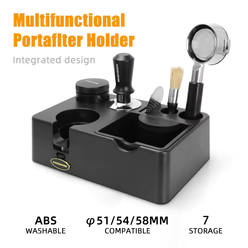 ALIKISSCAFE Espresso Zubehör Set mit Knock Box und Siebträger Halter Matte in Schwarz aus Kunststoff für 51mm, 54mm und 58mm - Bild 6