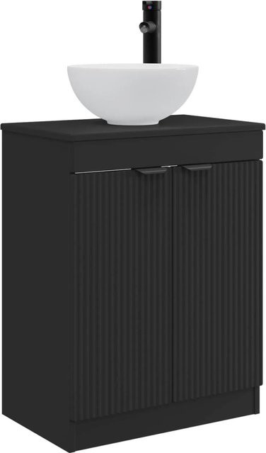 vidaXL Badezimmerschrank mit Waschbecken in Schwarz, freistehend mit Regalfächern und Schranktüren, B/T/H: 54 x 35 x 83 cm - Bild 1