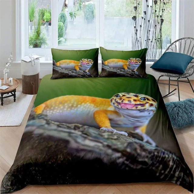Lodestar Bettwäsche Set Echsen und Reptilien in Lila und Grün mit floralem Design, 3-teilig, B/H: 240 x 220 cm - Bild 1