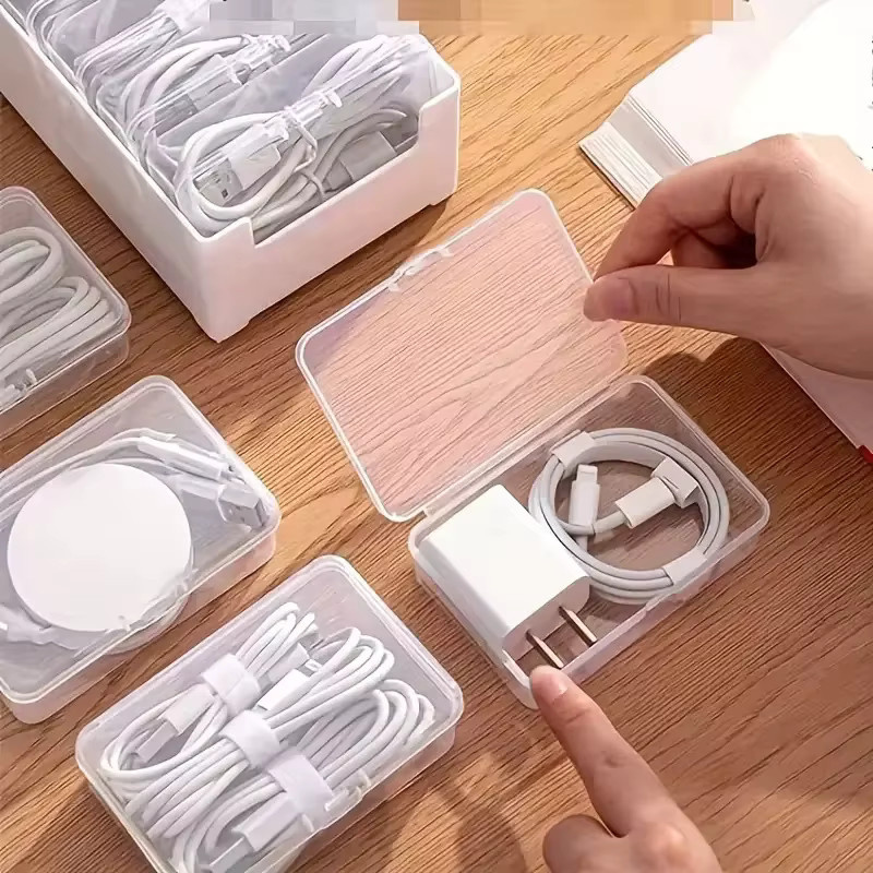 Kabelorganisator Set aus Kunststoff mit 7 kleinen Boxen und 1 großen Box in Weiß zur Aufbewahrung von Ladekabeln und mobilen Geräten - Bild 2