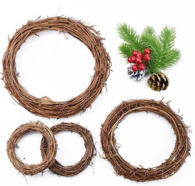 Künstliche Rattan Rahmen in Braun für DIY Dekorationen wie Hochzeitskränze, Wanddeko oder Weihnachts- und Halloween-Deko, rund und im rustikalen Stil - Bild 1