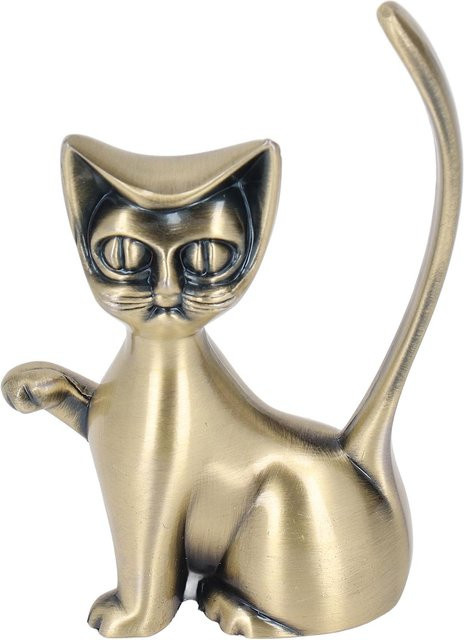 Katze Gott Ringhalter aus Zinklegierung in Beige und Gold im Retro-Stil als Schmuckorganisator - Bild 1
