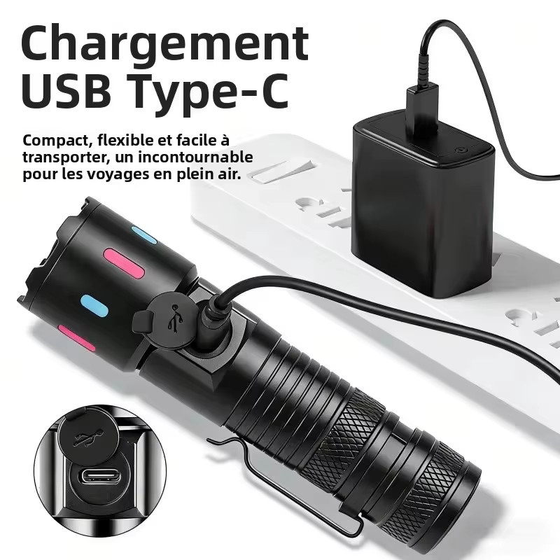 Mikenoon Mini-LED-Taschenlampe aus Aluminiumlegierung, wiederaufladbar, schwarz, zoombar und wasserdicht - Bild 5