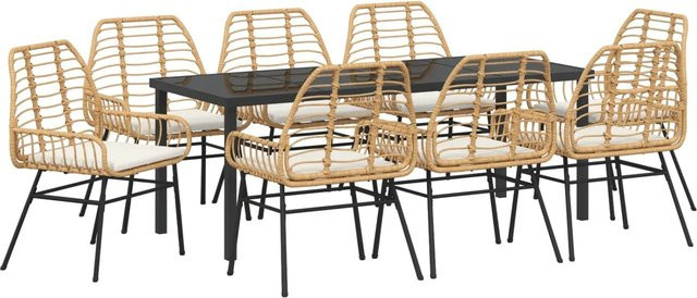 vidaXL Garten Essgruppe aus Poly-Rattan und Glas in Braun, 9-teiliges Set für Terrasse und Garten - Bild 1