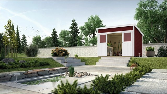 Weka Holz-Gartenhaus Turin mit Pultdach in Schwedenrot, B: 295 cm, T: 249 cm, H: 238 cm - Bild 1
