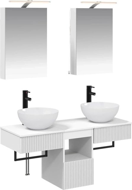 vidaXL Badezimmerschrank-Set 5-teilig in Weiß, modernes Design mit LED-Beleuchtung und Spiegelschrank, Wandmontage, B: 40 cm, T: 10,5 cm, H: 60,5 cm - Bild 1