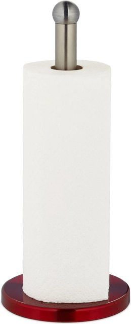 Freistehender Küchenrollenhalter von Relaxdays aus Edelstahl in Silber und Rot, Höhe: 35 cm, Breite: 15 cm - Bild 1