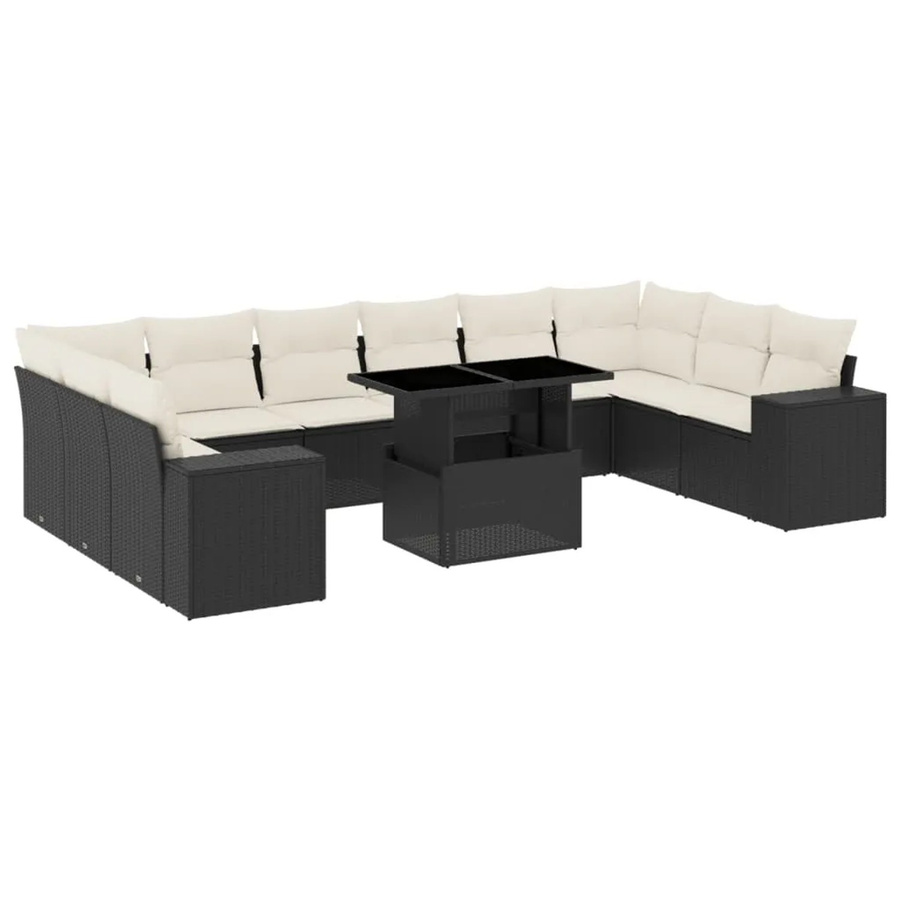 vidaXL 11-teilige Garten-Sofagarnitur in L-Form aus Poly-Rattan und pulverbeschichtetem Stahl mit Kissen in Schwarz-Creme - Bild 2