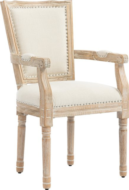 HOMCOM Esszimmerstuhl mit Armlehnen im Vintage Design, Polsterstuhl aus Stoff in Beige und Weiß, B/T/H: 59 x 63,5 x 96 cm - Bild 1